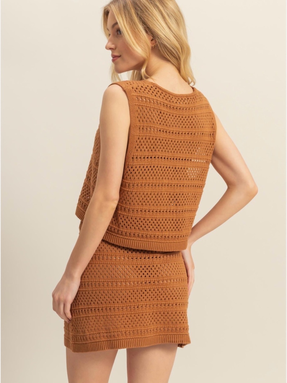 NWT Crochet Tie-Front Swim Coverup Set in Tan - Small - Picture 2 of 5